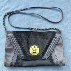 Elliott Lucca Cordoba Brown Leather Crossbody Purse Envelope Clutch Turn Lock